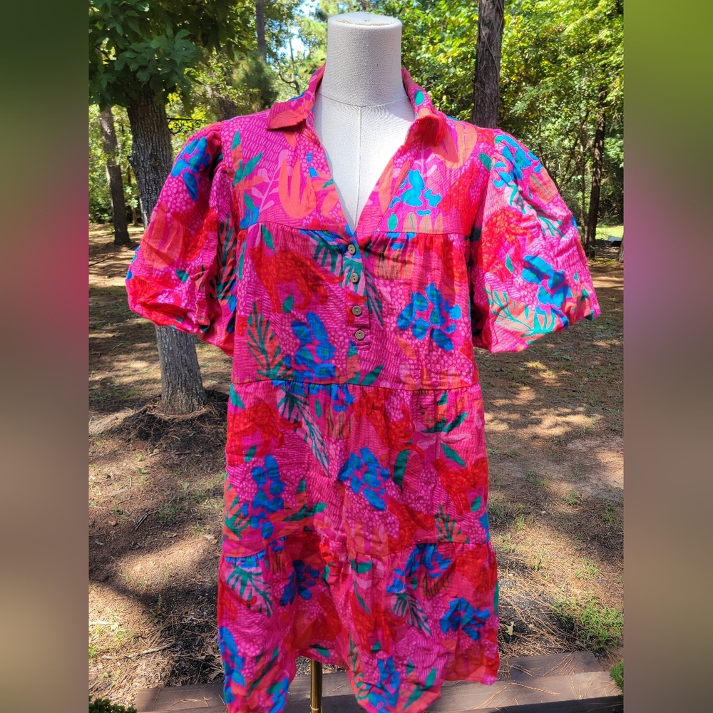 TALULAH Pink Floral Dress with Puff Sleeves